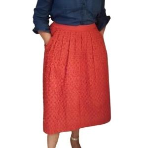 J Crew Clip-Dot Cotton Midi Skirt in Persimmon with Pockets! EUC